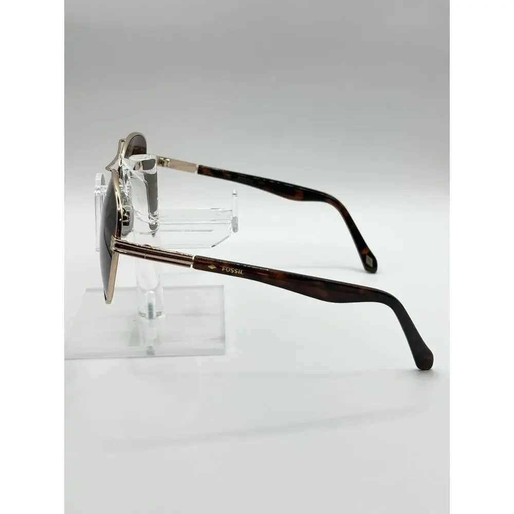 Fossil Aviator Sunglasses Gold Brown Tortoise Unisex 58mm